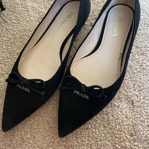 Prada Black Suede Flats with Bow